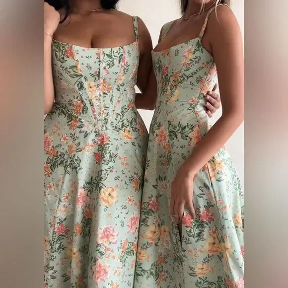 House of CB Corset Midi Sundress XS - Jade Floral Print - Picture 3 of 8